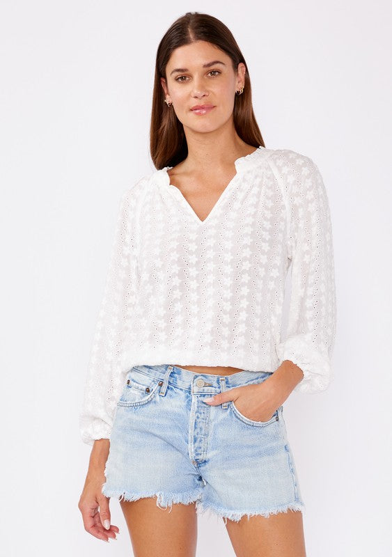 Floral Eyelet Cotton Long Sleeve Blouse