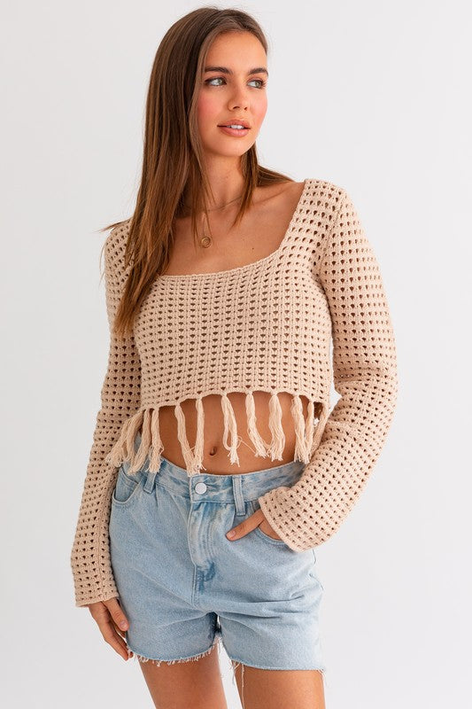 Beachfront Square Neck Crochet Fringe Top