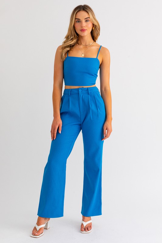 Sapphire Splash High Waisted Wide Leg Pleated Pants