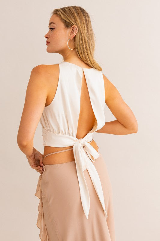 First Impressions Satin Ruched Cropped Top