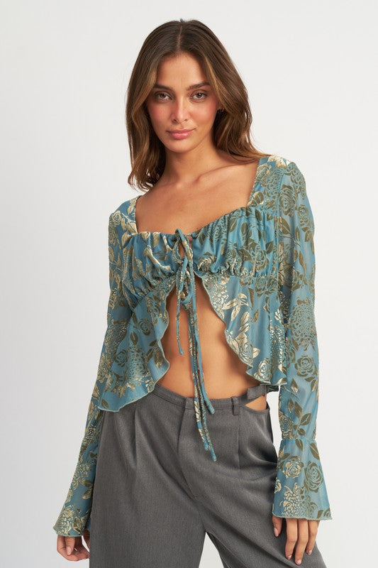 Willow Shirred Tie Front Top