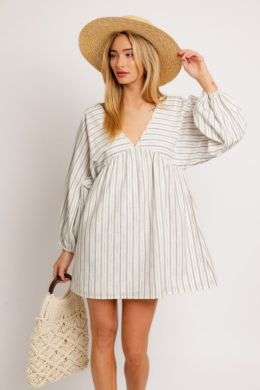 Bon Voyage Striped Cotton Long Sleeve Mini Dress