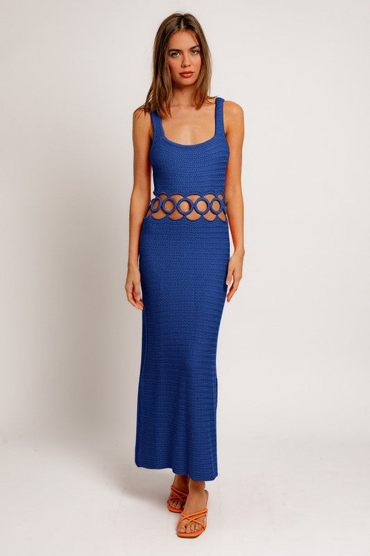 Bali Square Neck Sleeveless Crochet Midi Dress