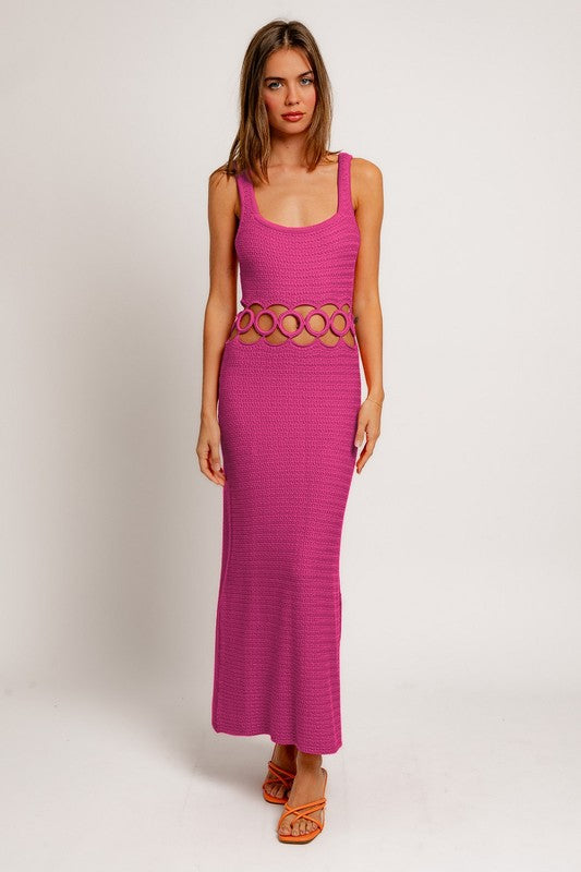 Bali Square Neck Sleeveless Crochet Midi Dress