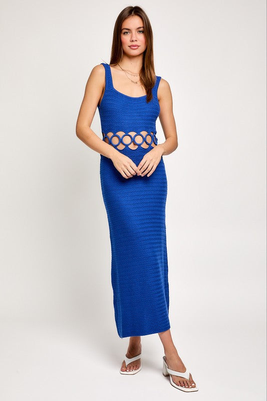 Bali Square Neck Sleeveless Crochet Midi Dress