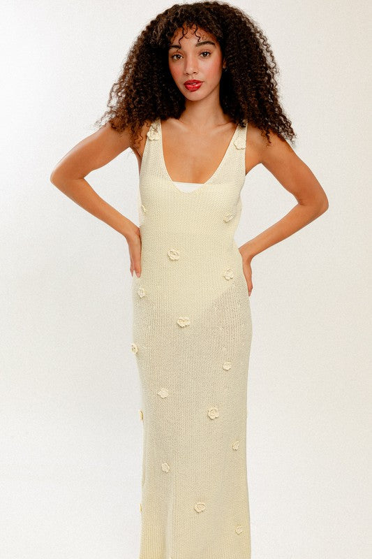 Blooming Elegance Sleeveless Crochet Maxi Dress - Small