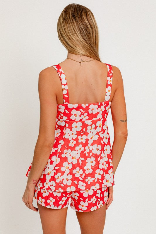 Kailani Floral Front Tie Flare Top