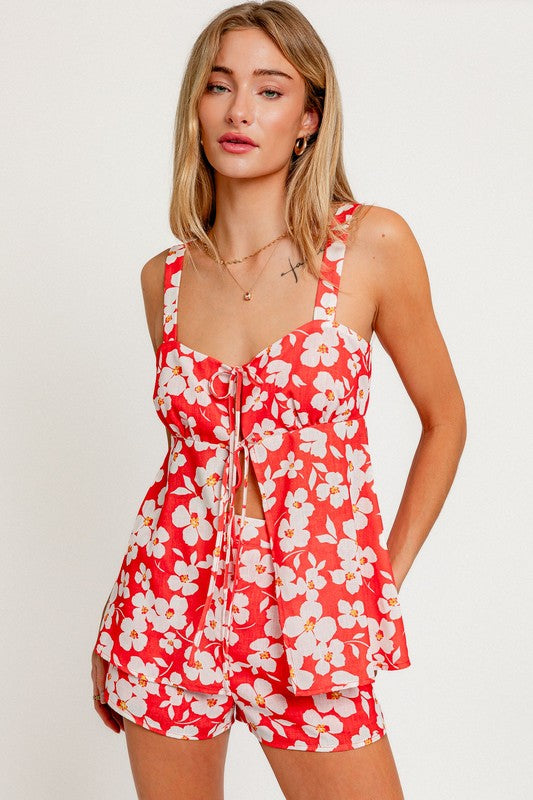 Kailani Floral Front Tie Flare Top