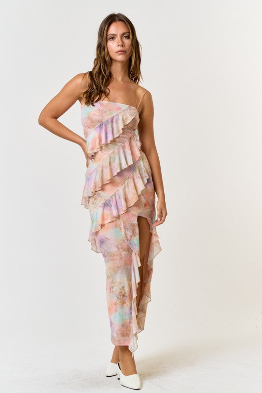 Cherub Party Mesh Ruffle Maxi Dress