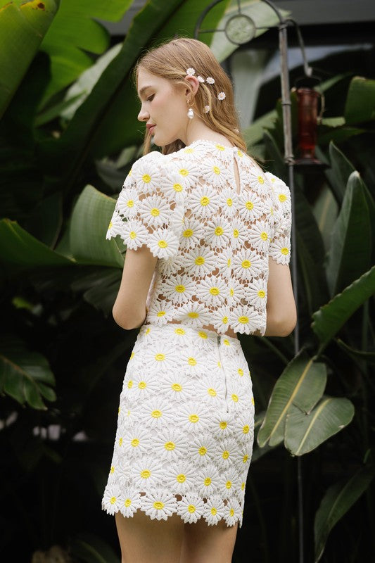 Daisy Flower Lace Mini Skirt - Final Sale