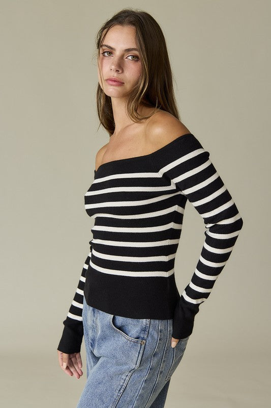 Bella Striped Off Shoulder Long Sleeve Top