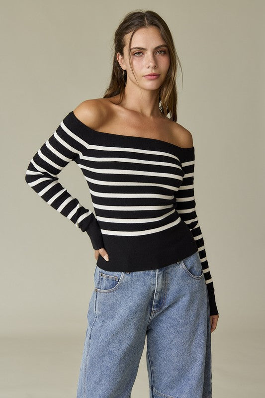Bella Striped Off Shoulder Long Sleeve Top