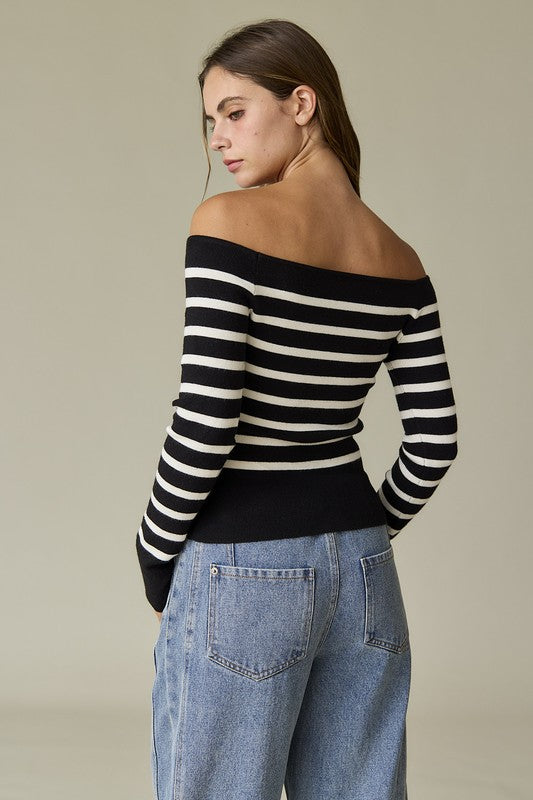 Bella Striped Off Shoulder Long Sleeve Top
