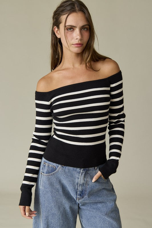 Bella Striped Off Shoulder Long Sleeve Top