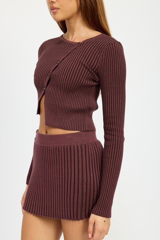 Cabernet Crush Ribbed Asymmetrical Cardigan Top