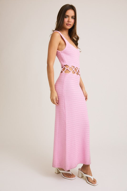 Bali Square Neck Sleeveless Crochet Midi Dress