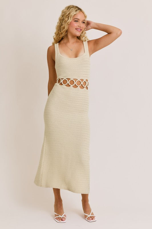 Bali Square Neck Sleeveless Crochet Midi Dress