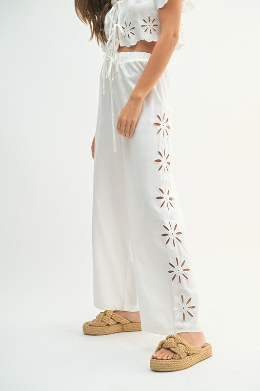 Emmie Floral Cutout Linen Pants