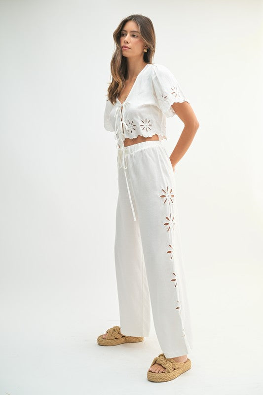 Emmie Floral Cutout Linen Pants