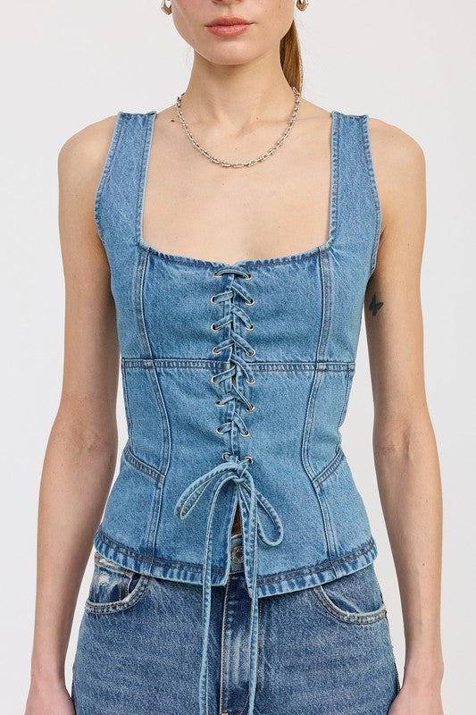Blue Crush Lace-Up Bustier Top