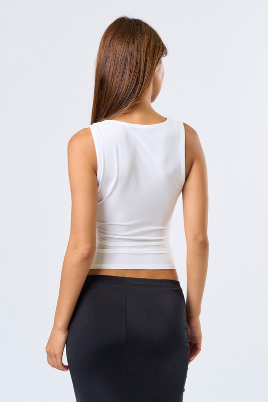 La Lune Draped Cowl Tank Top