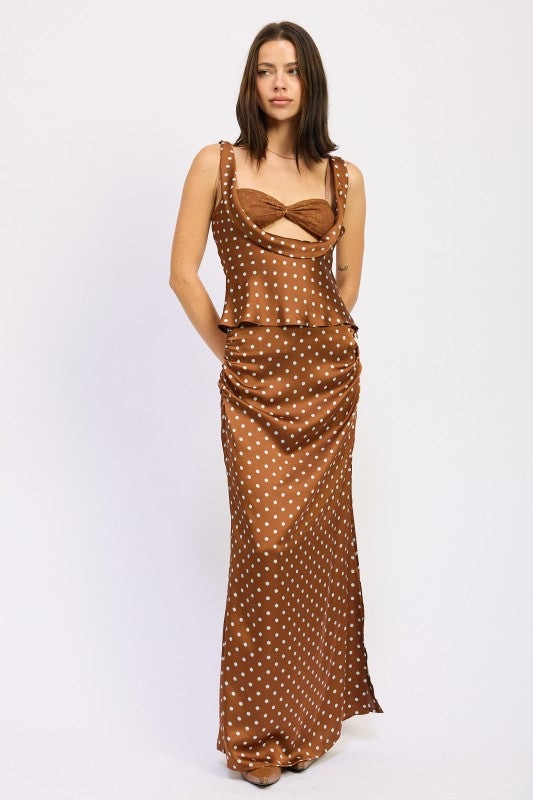 Cocoa Dot Satin Maxi Skirt