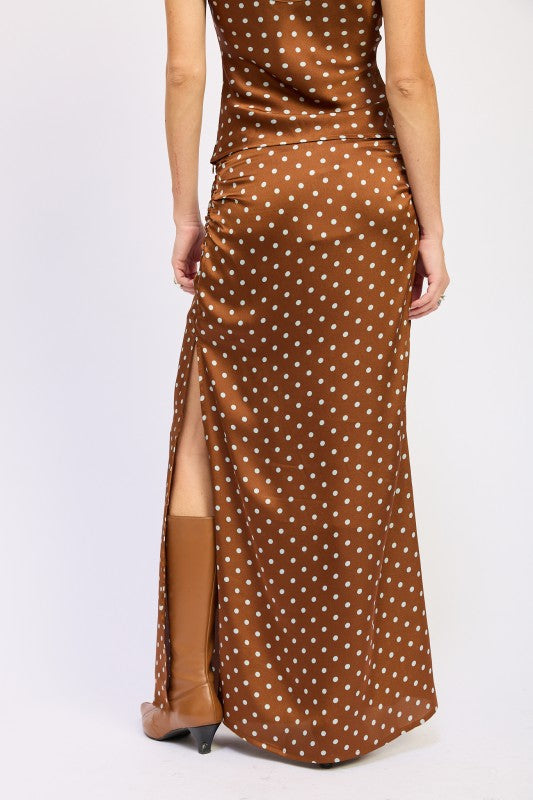 Cocoa Dot Satin Maxi Skirt