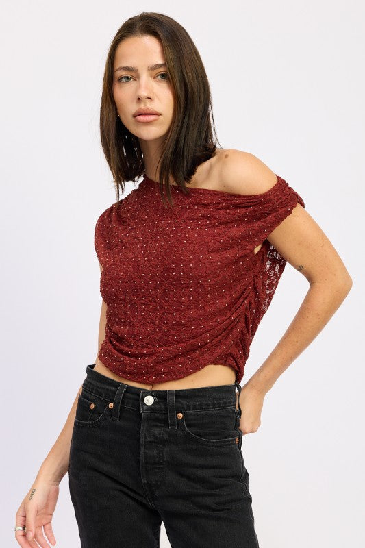 Afterlight Rhinestone One Shoulder Top