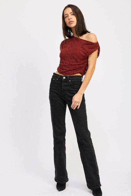 Afterlight Rhinestone One Shoulder Top