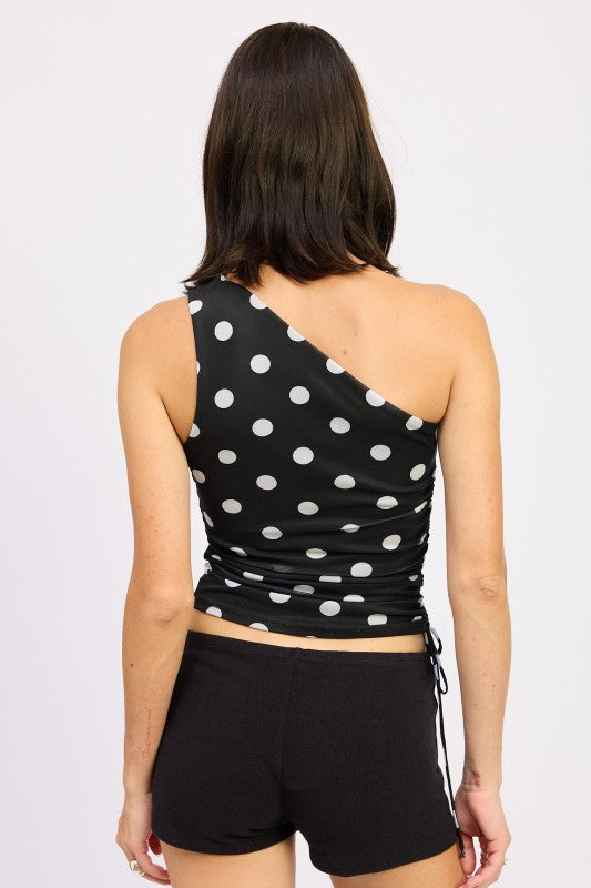 Dot Your Heart One Shoulder Ruched Top