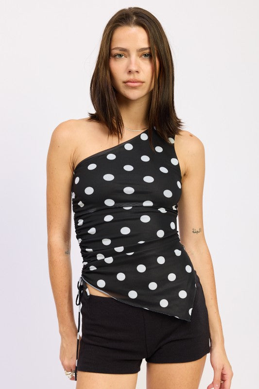 Dot Your Heart One Shoulder Ruched Top
