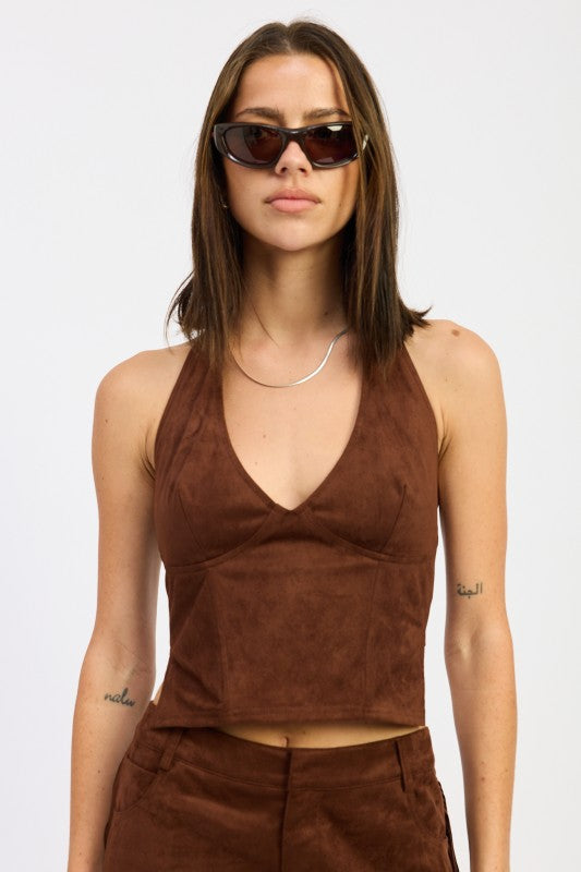 Espresso Suede Halter Top