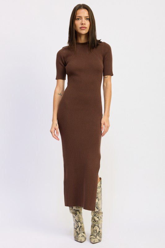 Cinnamon Stroll Ribbed Midi Dress