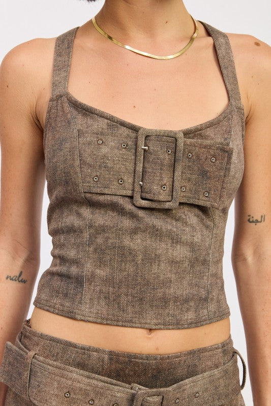Bustier Belted Denim Crop Top