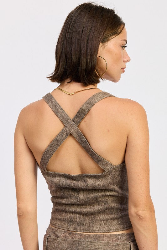 Bustier Belted Denim Crop Top