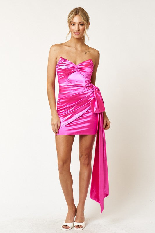 Break The Rules Long Sash Hot Pink Mini Dress