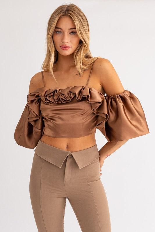 Espresso Martini Ruffle Off Shoulder Top