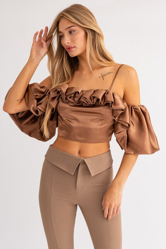 Espresso Martini Ruffle Off Shoulder Top