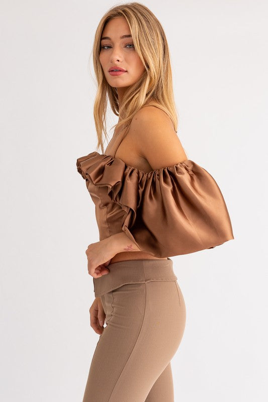 Espresso Martini Ruffle Off Shoulder Top