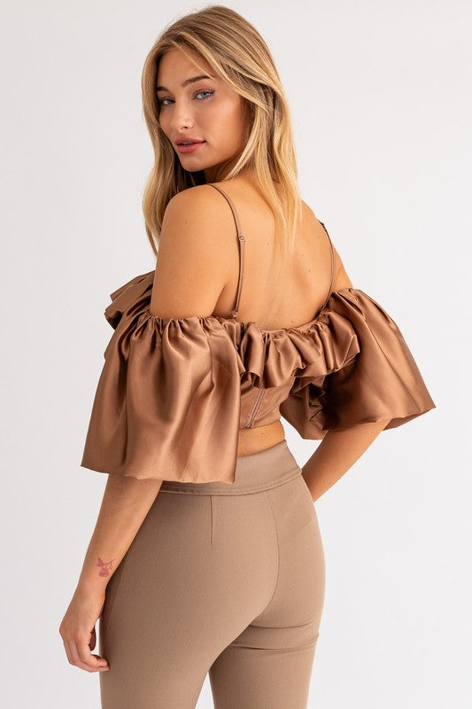 Espresso Martini Ruffle Off Shoulder Top