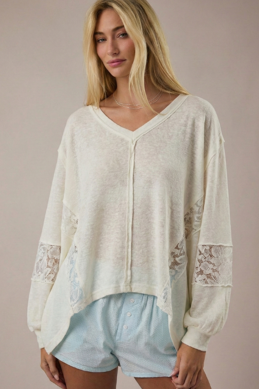 Boheme Lace Trim V-Neck Top