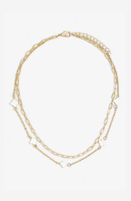 Mother Of Pearl Clover Layered Necklace