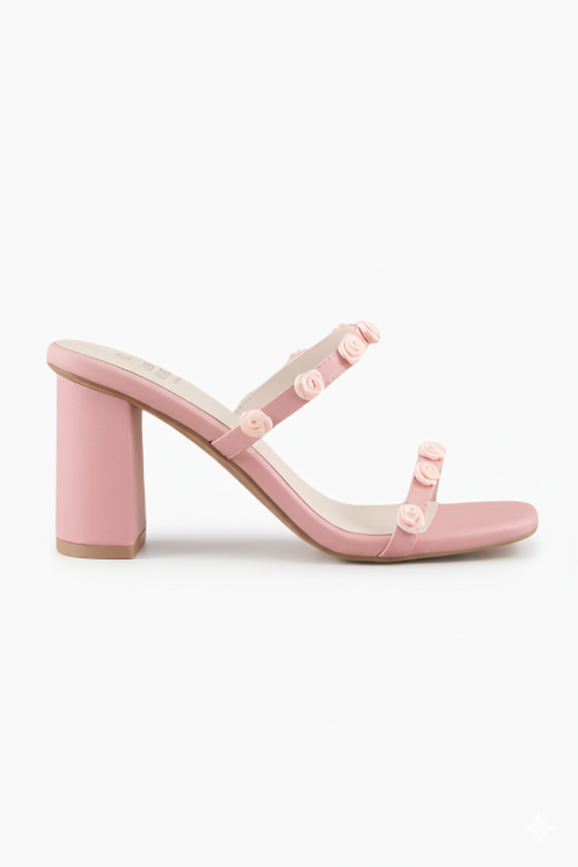 Nia Rosette Adorned Heeled Sandal