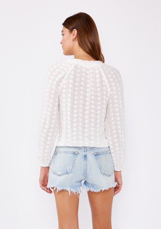 Floral Eyelet Cotton Long Sleeve Blouse
