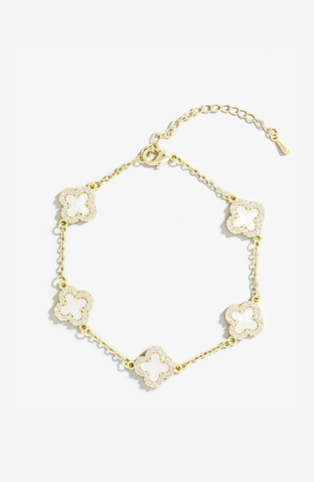 Cubic Zirconia Station Clover Chain Bracelet