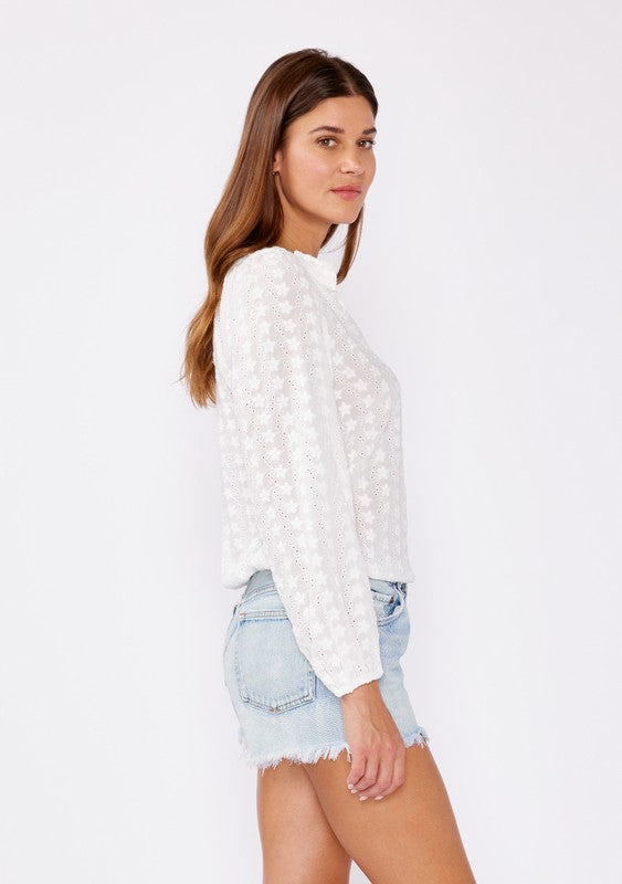 Floral Eyelet Cotton Long Sleeve Blouse